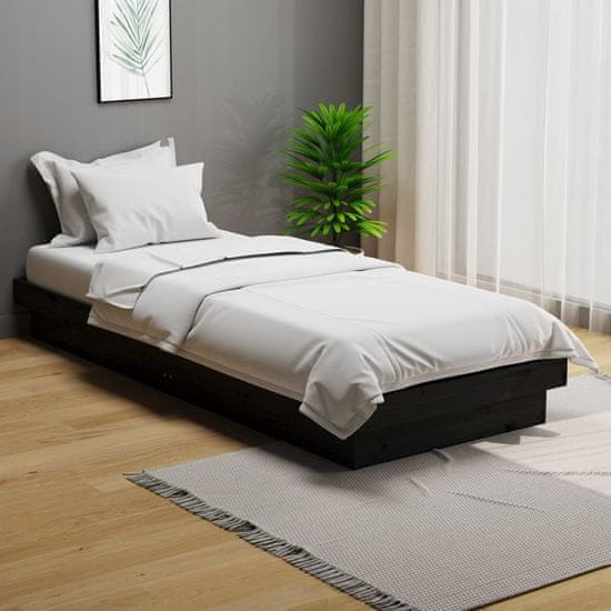 Vidaxl Posteljni okvir črn iz trdnega lesa 75x190 cm 2FT6