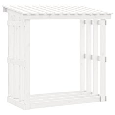 Vidaxl Stojalo za drva belo 108x64,5x109 cm trdna borovina