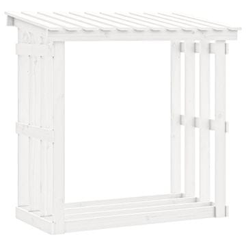 Vidaxl Stojalo za drva belo 108x64,5x109 cm trdna borovina