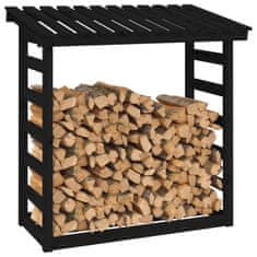 Vidaxl Stojalo za drva Črna 108x64,5x110 cm trdna borovina