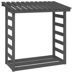 Vidaxl Stojalo za drva sivo 108x64,5x110 cm trdna borovina