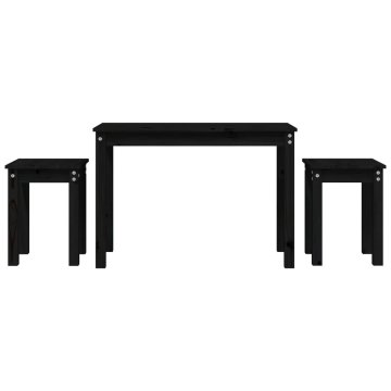 Vidaxl Komplet mizic 3 kosi črna trdna borovina