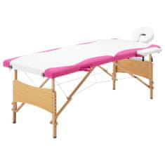 Greatstore Zložljiva masažna miza 2-conska les bela in roza