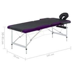 shumee 2-conska zložljiva masažna miza aluminij črna in vijolična