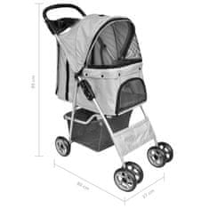 Greatstore Zložljiv voziček za pse/mačke potovalni transporter siv