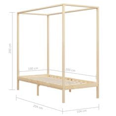 Vidaxl Posteljni okvir z baldahinom iz trdne borovine 100x200 cm