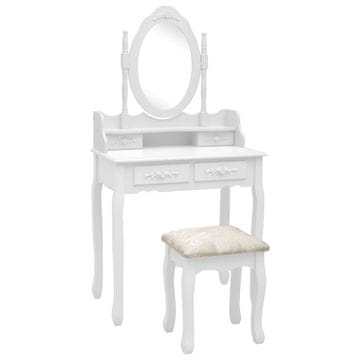 Vidaxl Mizica za ličenje s stolčkom bela 75x69x140 cm les pavlovnije