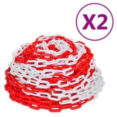 Vidaxl Opozorilne verige 2 kosa rdeče in bele plastika 30 m