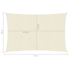 shumee vidaXL Senčno jadro, 160 g/m², kremne barve, 4 x 5 m, HDPE