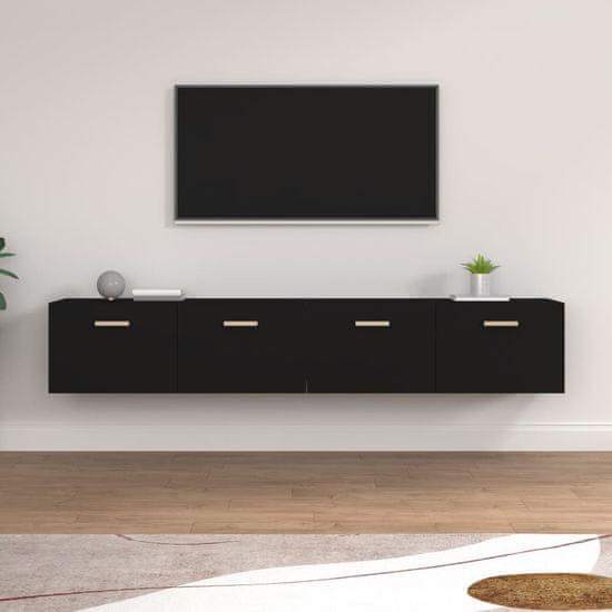 Vidaxl Stenska omarica 2 kosa črn 100x36,5x35 cm inženirski les