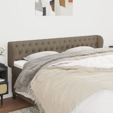 Vidaxl vidaXL Vzglavje postelje s krilci, sivo-rjava, 203x23x78/88 cm, blago