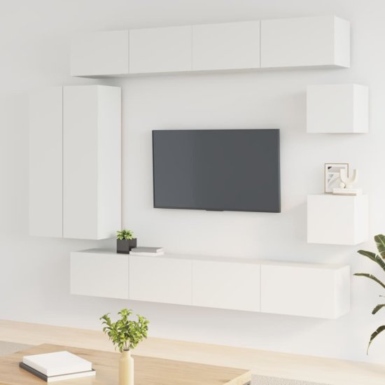 Vidaxl Komplet TV omaric 8-delni bel konstruiran les