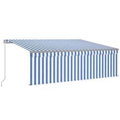 Vidaxl Ročno zložljiva tenda s senčilom LED 4x3 m modra in bela
