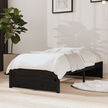 shumee vidaXL Posteljni okvir črne barve iz masivnega lesa 75x190 cm enojna postelja