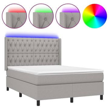 Vidaxl Box spring postelja z vzmetnico LED svetlo siva 140x190cm blago