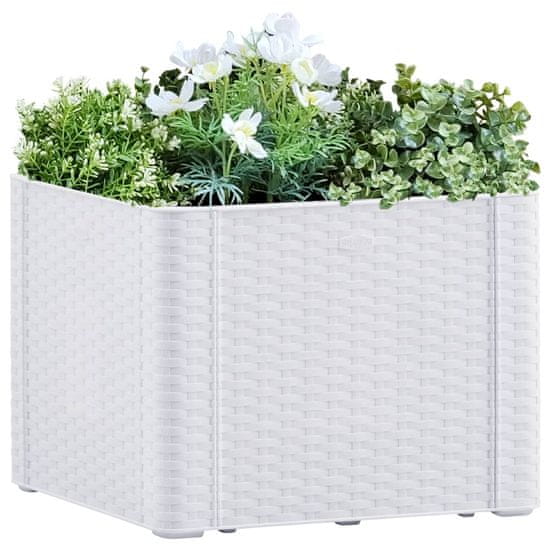 Vidaxl Visoka greda z zalivalnim sistemom bela 43x43x33 cm