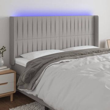 Vidaxl vidaXL Vzglavje postelje z LED svetlo sivo 203x16x118/128 cm blago