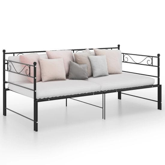 Greatstore Izvlečni posteljni okvir črn iz kovine 90x200 cm