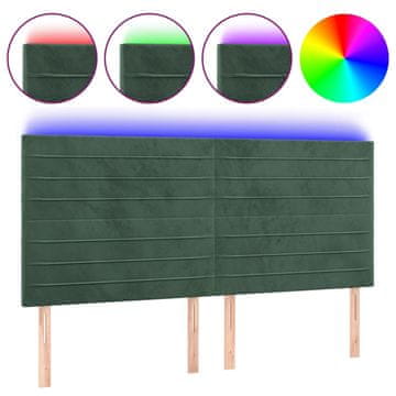 Vidaxl LED posteljno vzglavje temno zeleno 200x5x118/128 cm žamet
