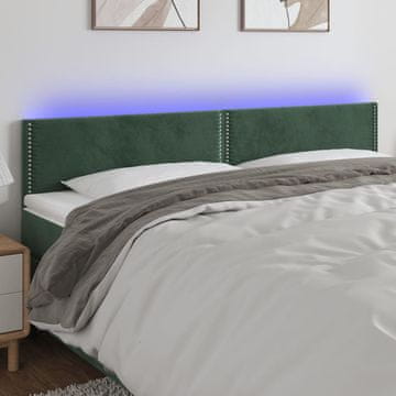 Vidaxl vidaXL Vzglavje postelje z LED diodo temno zeleno 200x5x78/88 cm žametno