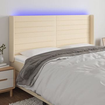 Vidaxl vidaXL Vzglavje postelje z LED diodami kremne barve 163x16x118/128 cm blago
