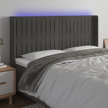 Vidaxl vidaXL Vzglavje postelje z LED diodo temno sivo 203x16x118/128 cm žametno