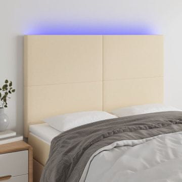 Vidaxl vidaXL Vzglavje postelje z LED zaslonom, kremno, 144x5x118/128 cm, blago
