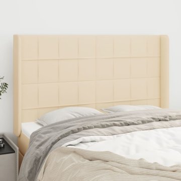 Vidaxl vidaXL Vzglavje postelje s krilci, kremne barve, 147x16x118/128 cm, blago
