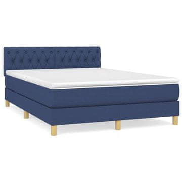 Vidaxl Box spring postelja z vzmetnico moder 140x190 cm blago