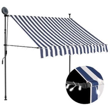 Vidaxl Ročno zložljiva tenda z LED lučkami 150 cm modra in bela