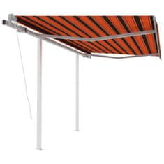 Greatstore Avtomatsko zložljiva tenda s stebrički 3,5x2,5 m oranžna/rjava