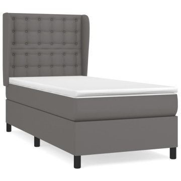 Vidaxl Box spring postelja z vzmetnico siva 80x200 cm umetno usnje