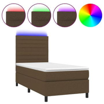 Vidaxl Box spring postelja z vzmetnico LED temno rjava 100x200cm blago