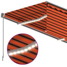 Vidaxl Ročno zložljiva tenda s senčilom LED 4x3 m oranžna in rjava