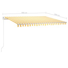 Vidaxl Ročno zložljiva tenda z LED lučmi 400x300 cm rumena in bela