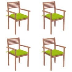 Vidaxl Vrtni stoli 4 kosi s svetlo zelenimi blazinami trdna tikovina