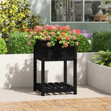 Vidaxl vidaXL Cvetlični lonec s polico črne barve 54x54x81 cm masiven borov les