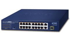 Planet FGSD-1821P PoE stikalo, 16x100M + 1xGb/SFP, način razširitve 10Mb-250m, PoE 802.3at 185W