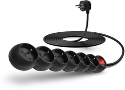 Connect IT podaljšek 230 V, 6 vtičnic, 3 m, s stikalom (črn)