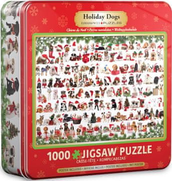EuroGraphics Puzzle v pločevinasti škatli Božični psi 1000 kosov