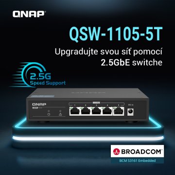 Qnap Stikalo QSW-1105-5T (5 vrat 2,5GbE, pasivno hlajenje, 100M/ 1G/ 2,5G, čipovje Broadcom)