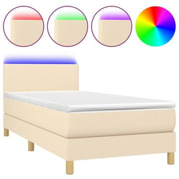 Vidaxl Box spring postelja z vzmetnico LED krem 80x200 cm blago