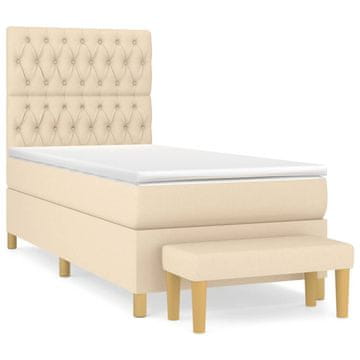 Vidaxl Box spring postelja z vzmetnico krem 100x200 cm blago