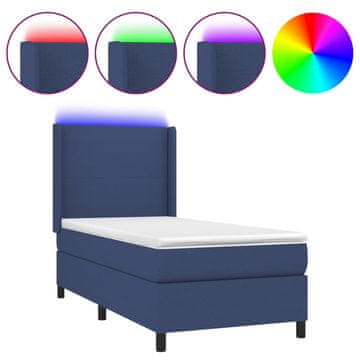Vidaxl Box spring postelja z vzmetnico LED modra 80x200 cm blago