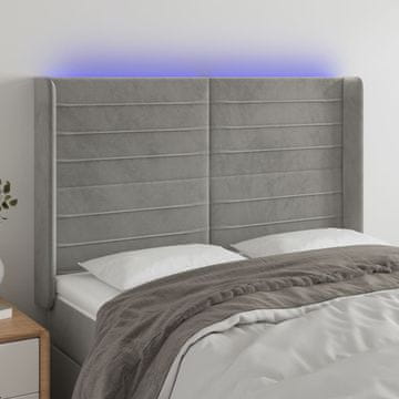 Vidaxl vidaXL Vzglavje postelje z LED svetlo sivo 147x16x118/128 cm žamet