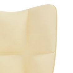 Vidaxl Gugalni stol s stolčkom kremno bel žamet