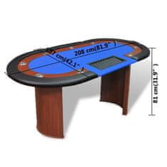Vidaxl Poker miza za 10 oseb z delivcem in držalom za žetone modra