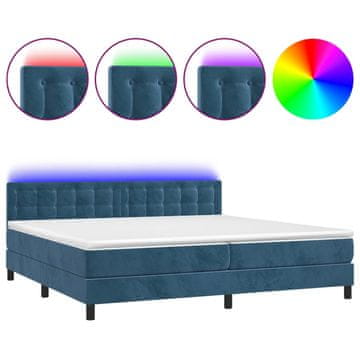 Vidaxl Box spring postelja z vzmetnico LED temno modra 200x200cm žamet