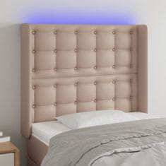 shumee vidaXL LED posteljno vzglavje kapučino 93x16x118/128 cm umetno usnje