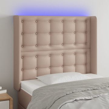 shumee vidaXL LED posteljno vzglavje kapučino 93x16x118/128 cm umetno usnje